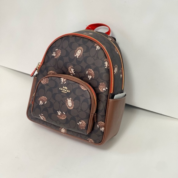 Coach Bags Coach Court Backpack In Signature Canvas With Hedgehog
